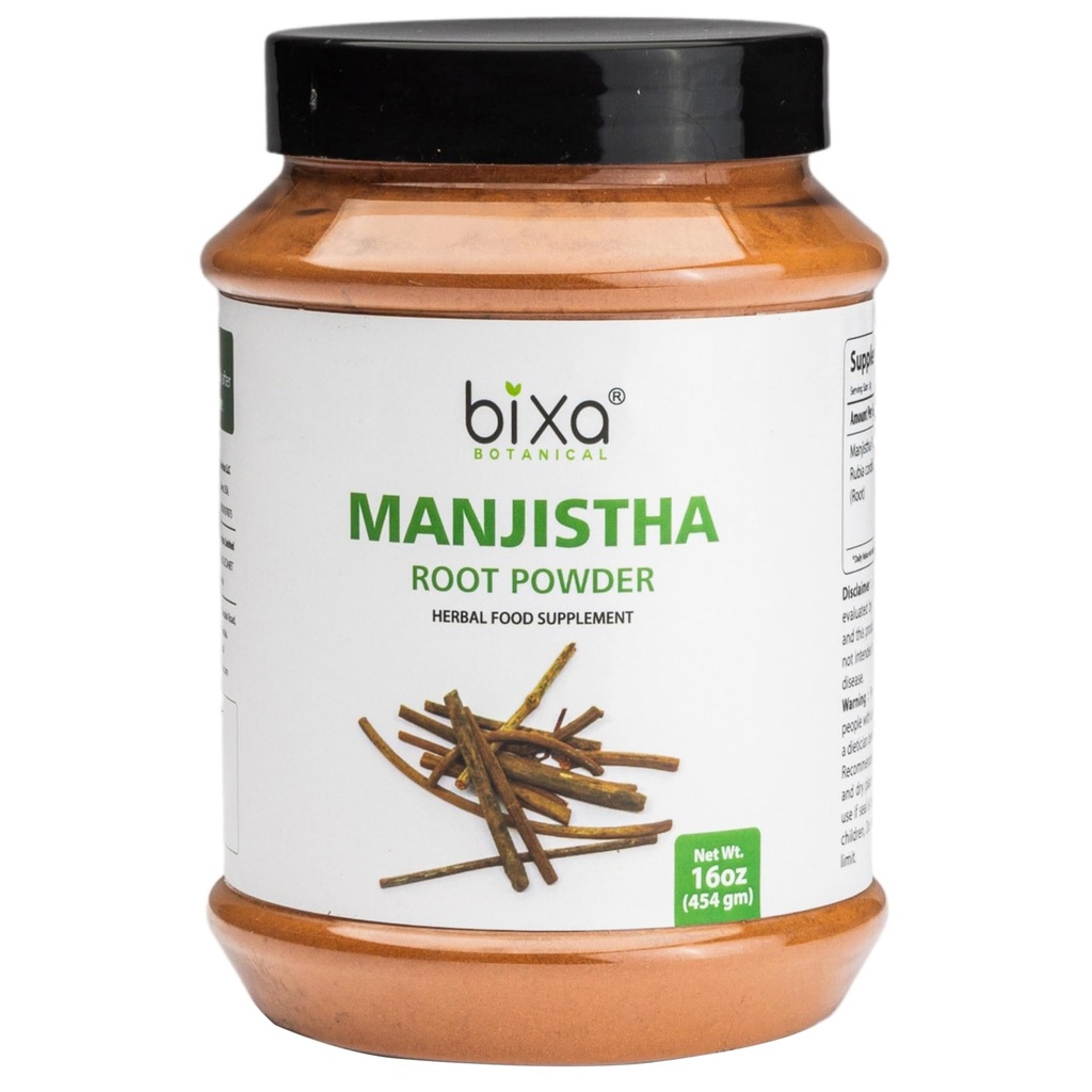 bixa BOTANICAL Manjistha Powder | Rubia cordifolia | 1 Pound / 16 OZ | Herbal Supplement for Skin & Face Pack | Gluten Free, Non-GMO, Steam Treated, Vegan, 100% Pure.