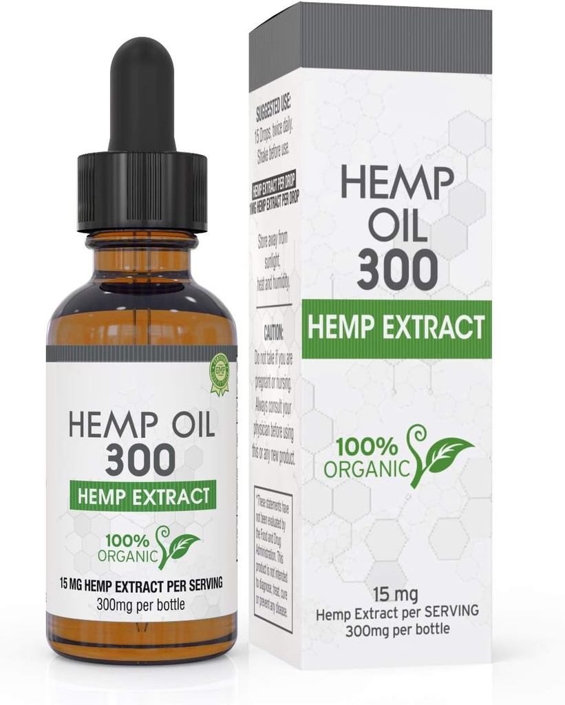绝对营养Hemp油 300mg - 100%有机Hemp滴液 - Omega脂肪酸富集 3 6 9 - 在美国生长和制造 - 与MCT油