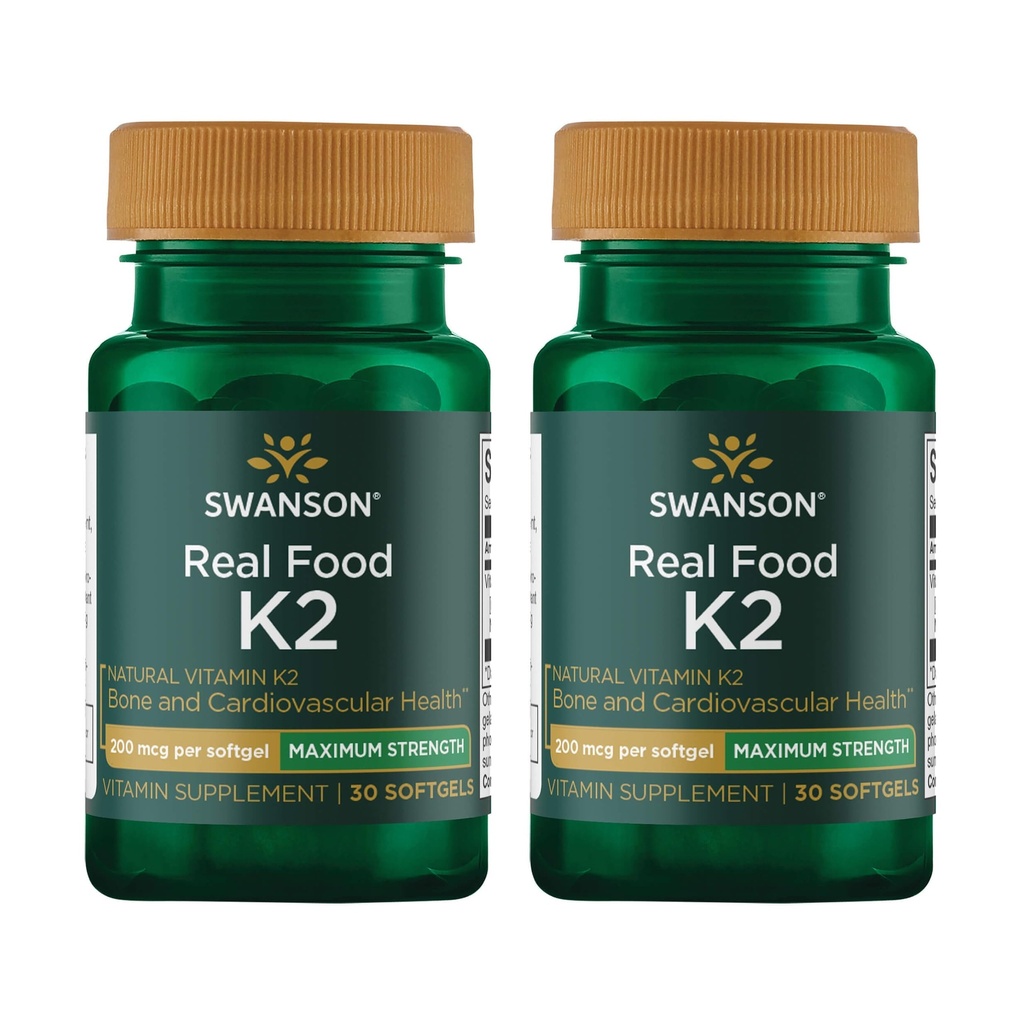 Swanson Maximum Strength Vitamin K2 (MK-7) Bone and Heart Health Supplement for Adults Over 50 Seeking Calcium Regulation - 200 mcg from Japanese Natto (30 Softgels, 2 Pack)