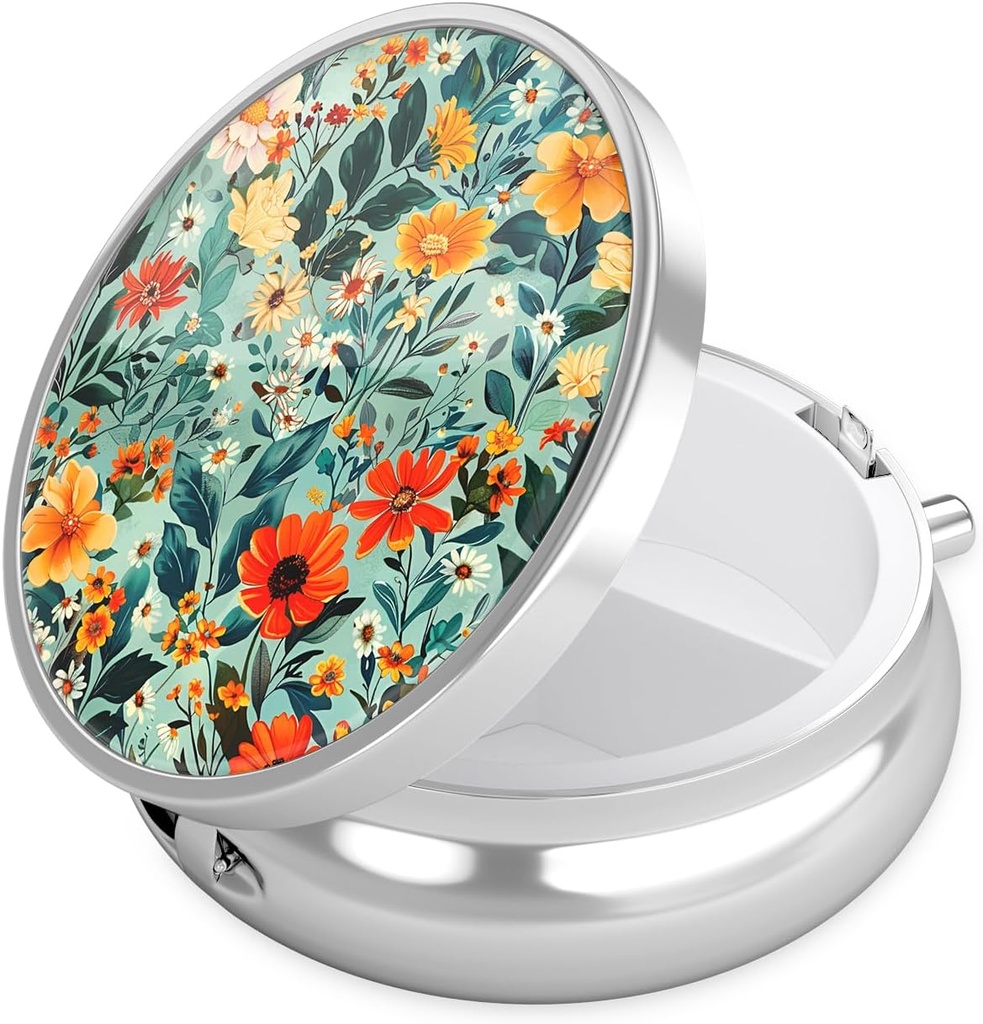 Boîte à pilules Nipichsha, petit étui à pilules pour la Purse & Pocket, organisateur mignon de médecine de voyage, porte-conteneur de médicaments portables pour contenir des vitamines, médicaments, huile et supplément de poisson, B06-Beautiful Flowers