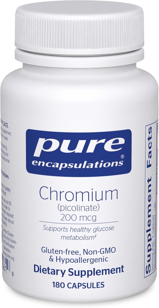 Tính năng tinh khiết là Chromium (Picolinate) 200 mcg Hypoallative Phụ trợ cho Healthy Lipid và Carbohydrate Metabolism*  vội 180 casules
