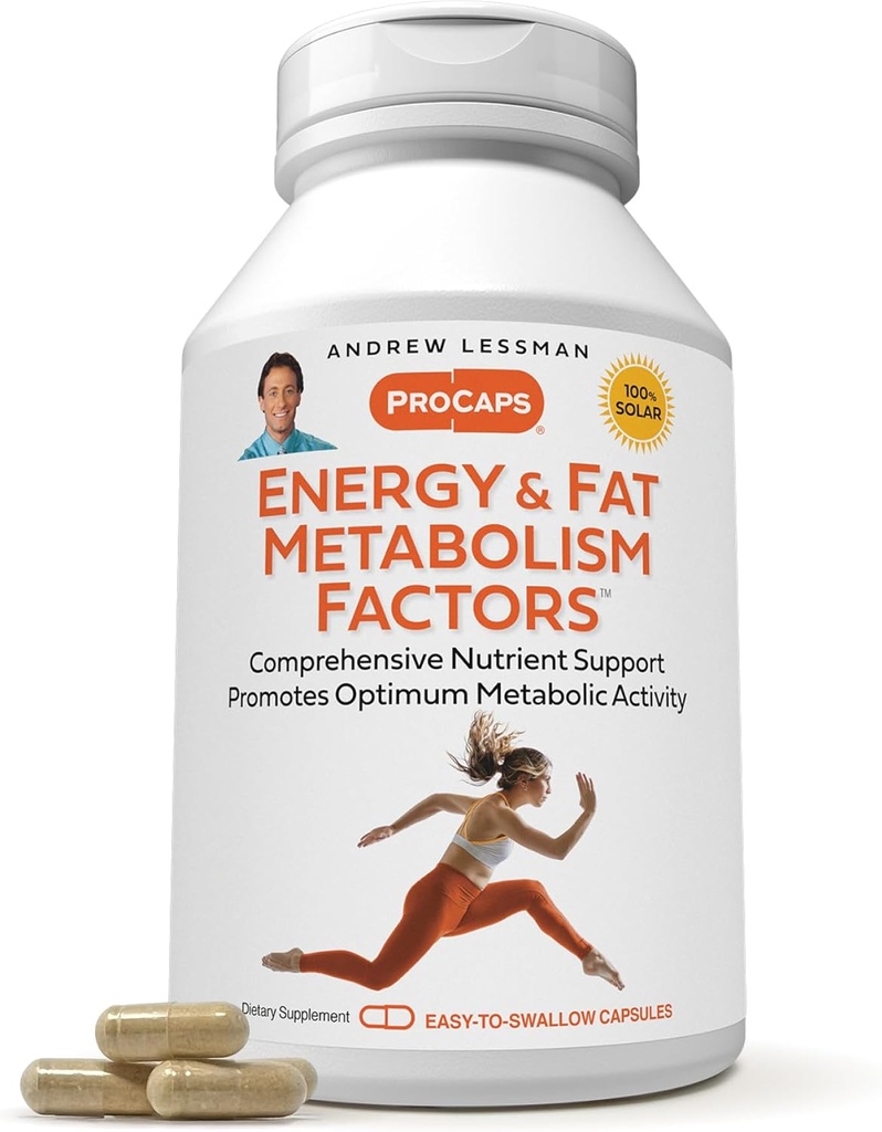 AndREW LESSMAN Energy and Fat Metabolism Factors 180 Capsules - Promotes Optimum Fat Burning and Energy Metabolism, with Carnitine, Green Tea, Guarana, Ginseng, B-Complex. من السهل على سواللو كابسوليس
