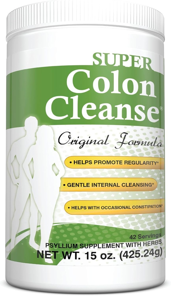 Health Plus Super Colon Cleanse Original Formula (1990-2025), 15 oz Powder, 42 Servings, with Psyllium Husk and Senna Leaf for Concept Relief and Digestive Support