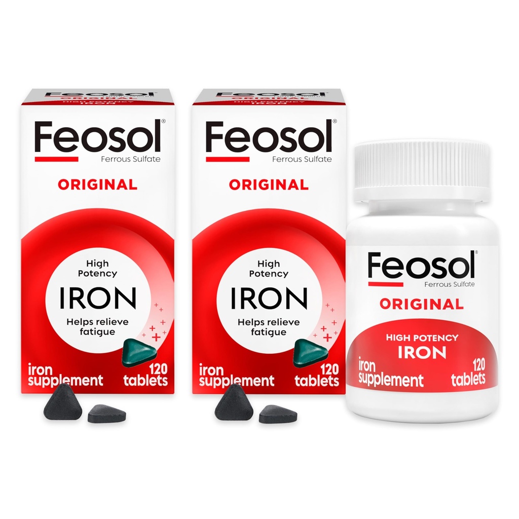 Feosol Original Iron Supplements for Men, Women & Children Over 12, Non-Heme, 65mg Iron Per Pill, 1 Per Day, 240ct, 4 Month Supply, for Energy and Immune System Support, Made in USA