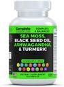 Sea Mos supplement Blend with Black Seed Oil Ashwagandha Turmeric Bladderwrack, Burdock " Vitamin C " D3 with Elderberry Manuka Dandelion Yellow Dock Iodine