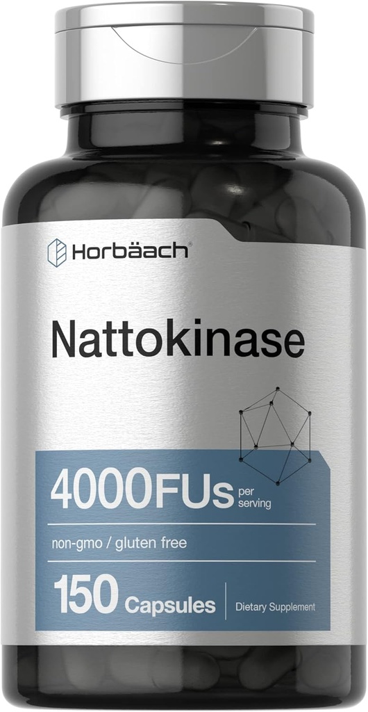 Horbäach Nattokinase Supplement 4000 FU | 150 kapsulak | Ez-GMO, Gluten Free