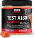 Força fator teste X180 Gummies Testosterona Booster para homens com Tongkat Ali, Erva Horny cabra, Tribulus Terrestris, Fenugreek, & Maca preto, Suplemento Homens, Berry Punch, 60 Gummies, 1-Pack
