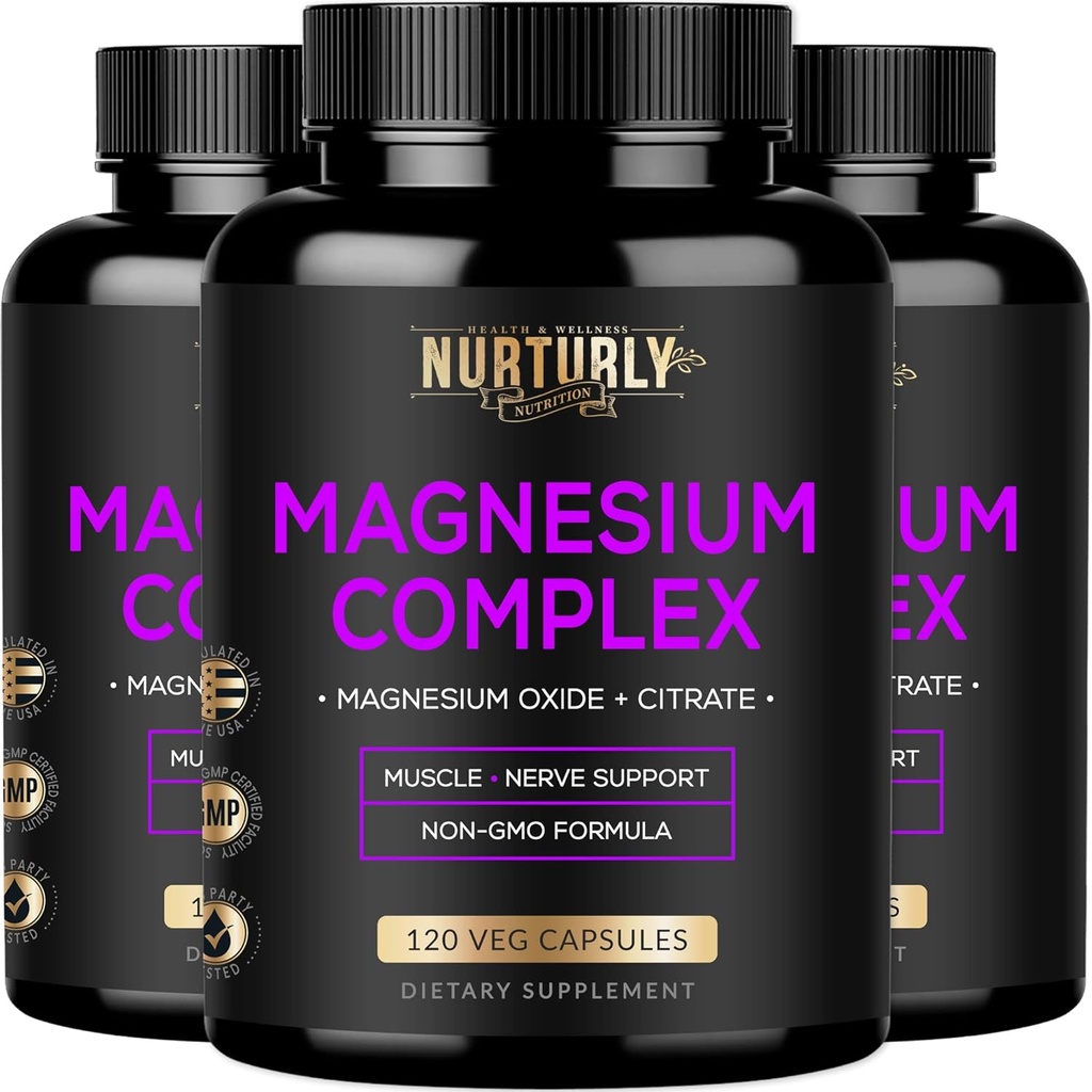 Magnesio Citrato & Ossido 500mg supplemento complesso - Alta assorbimento Massima resistenza - Aiuta a sostenere la densità e la forza di ossa, muscoli, energia e sonno - 360 capsule vegane