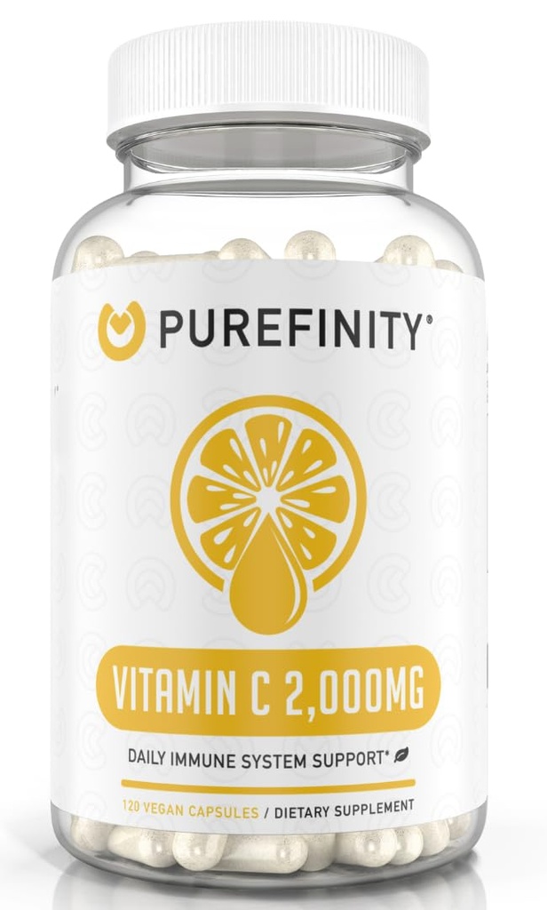 PUREFINITY Vitamin C 2000mg Capsules – Double Strength, High Absorption Supplement, Powerful Antioxidant Properties, 120 Capsules (1 Month Supply)