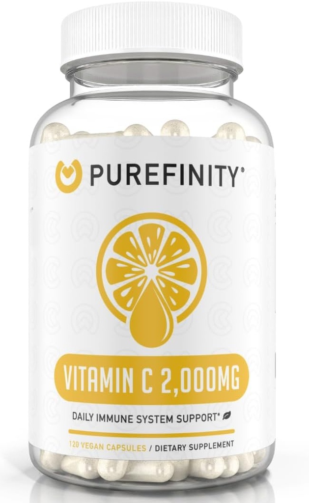 PUREFINITY Vitamin C 2000mg Kapseln – doppelte Stärke, hohe Absorptionsergänzung, Leistungsstarke Antioxidantieneigenschaften, 120 Kapseln (1 Monat Versorgung)