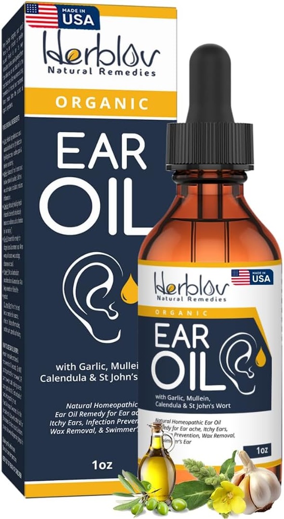 Bio-Ear-Öl für Ohr-Infektionen - Natürliche Eardrops für Infektionsprävention, Swimmer's Ear & Wax Entfernung - Kinder, Erwachsene, Baby, Hund Earache Remedy - mit Mullein, Knoblauch, Calendula, Made in USA