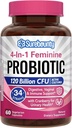 Probiotika für Frauen, 120 Billion CFU 34 Strains, Präbiotika, Verdauungsenzyme, Cranberry, 4-in-1 Feminine Probiotic, Digestive, Vaginal, Immununterstützung, 60ct