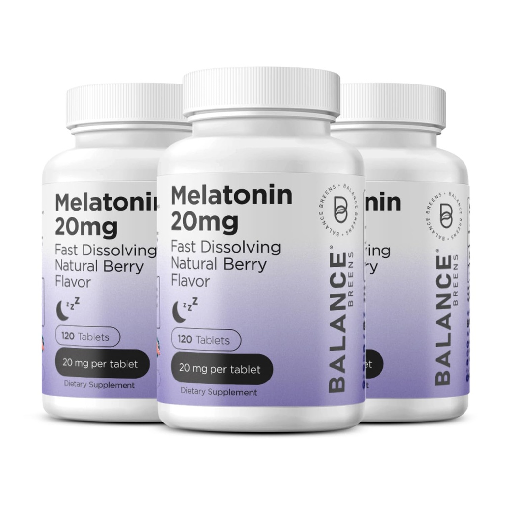 Balancebreens Melatonin 20mg Fast Dissolve Tablets - High Potency, Fast Acting, Natural Sleep Support - Sleep Aids for Adults - Non-Groggy, Drug-Free Formula (120 Count (Pack of 3))