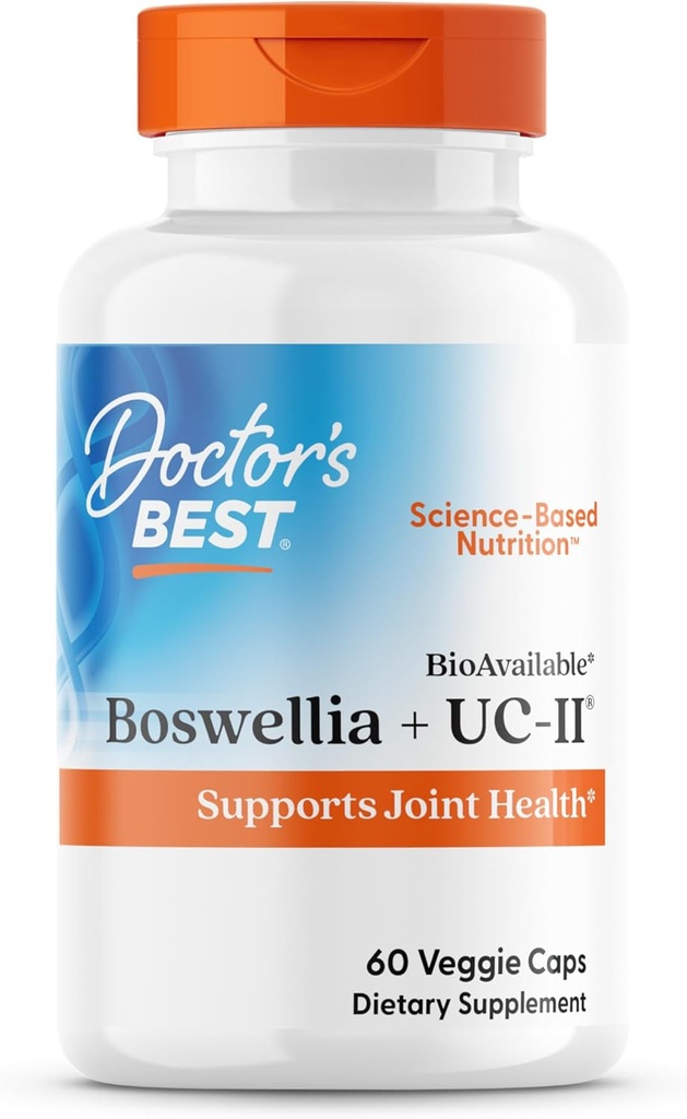 Doctor's Best BioAvailable Boswellia + UC-II, unterstützt Joint Health, Non-GMO, Gluten Free, Soy Free 60 Veggie Caps