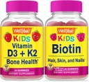 WellYeah Vitamin D3+K2 Otroci + Biotin Otroci, Gummies Bundle - odličen okus, Vitamin dopolnilo, Gluten brezplačno, GSO brezplačno, Žvečljivi Gummy