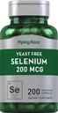 Piping Rock Yeast Free Selenium 200mcg - 200 Capsules - Vegetarian supplement - Non-GMO, Gluten Free Formula