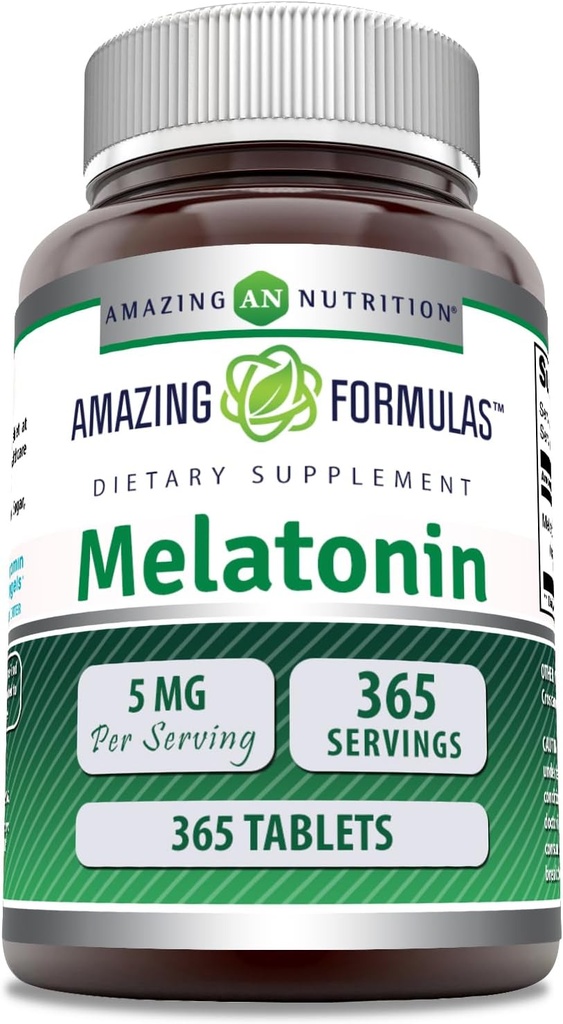 Amazing approvas Melatonin 5 Mg Tablety dodatek 124; Non- GMO cpro124; gluten zdarma cprova124; Made in USA (365)