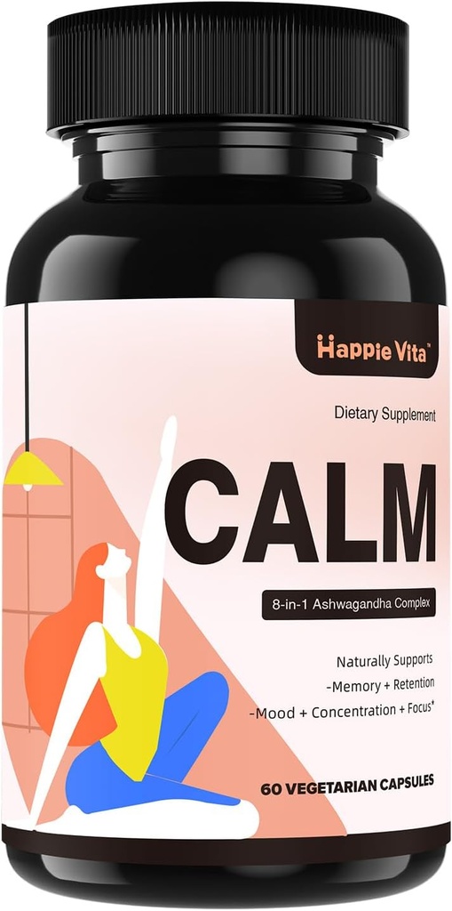 Calma Ashwagandha suplementaris, Ashwagandha 400mmg amb Rhodiola Rosea, Reishi, Ginish, Gönseng, L Thea9, Natural Adaptogens Nootròpic Stres i Moudes, 60 Reques