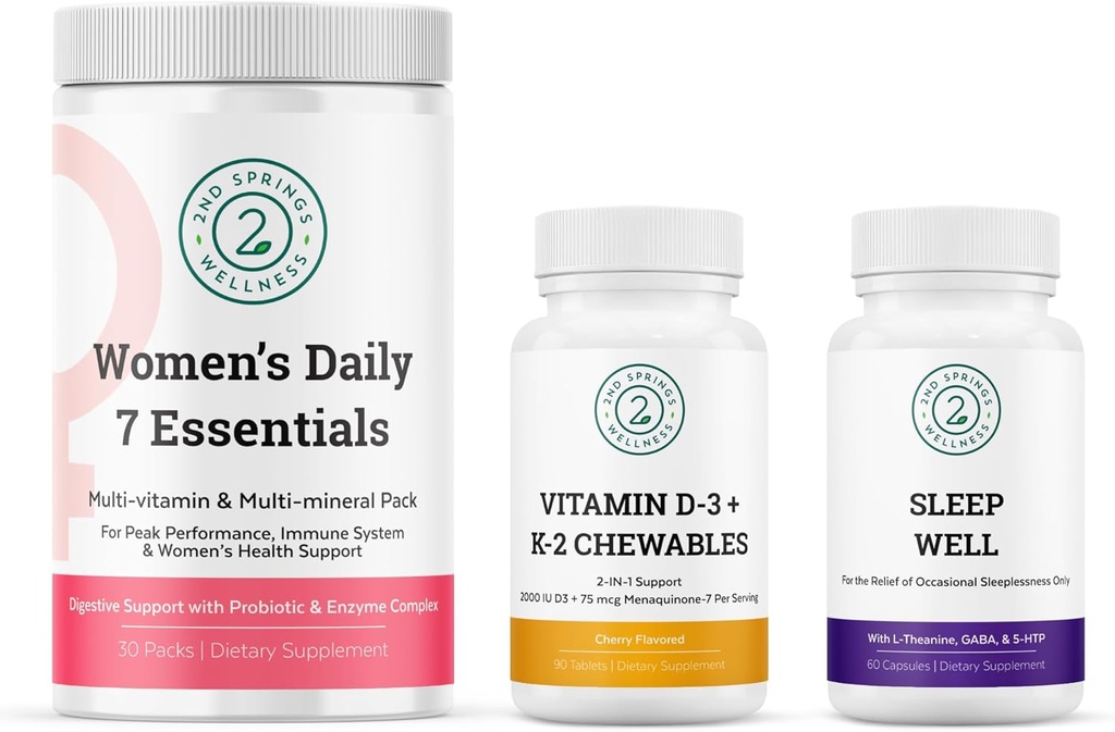 Esensial Wanita Harian 7, Vitamin D3 + K2 Chewables & Sleep Well Bundle