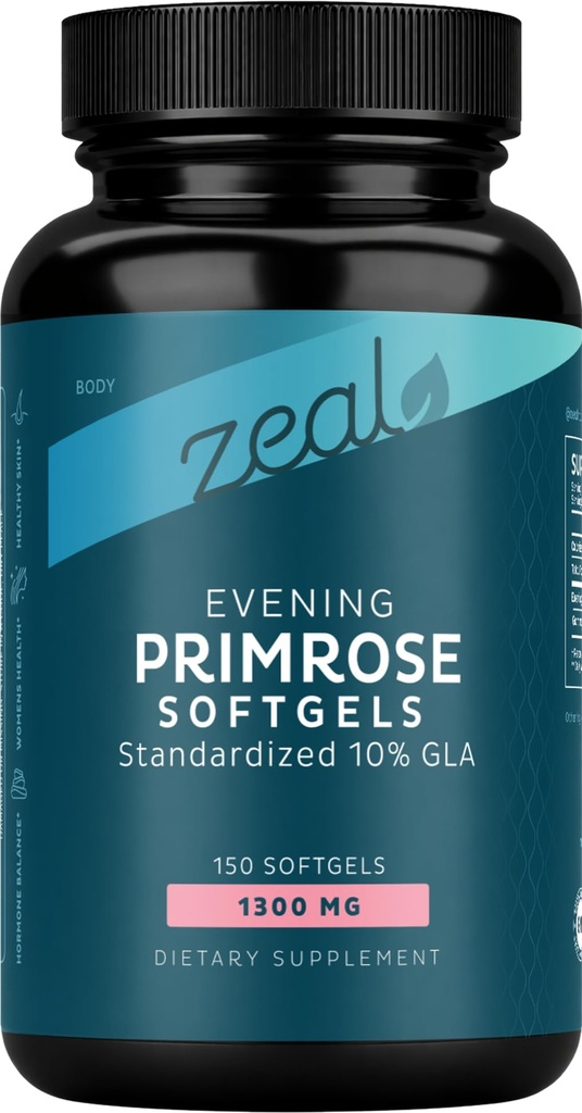 Zeal Evening Primrose Oil Softgels 1300mg for Women - GLA Supplement (Gamma Linolenic Acid 130mg) - Hormone Support, Skin & Hair Health - 150 Softgels
