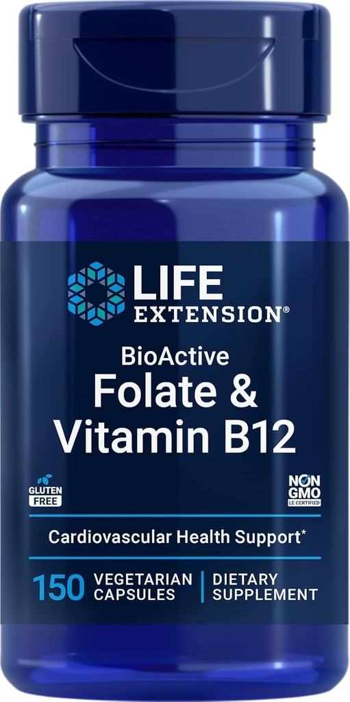Levensverlenging BioActive Folaat & Vitamine B12, 150 Vegetarische Capsules - Niet GGO, Glutenvrij supplement
