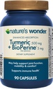 Suplemento de Turmérico Marabillo da natureza con BioPerina - Complexo Turmérico de absorción mellorado 500mg con BioPerine 5mg para función conxunta, mobilidade e confort, 90 cápsulas cúrcumas de turbinas vexetarianas.
