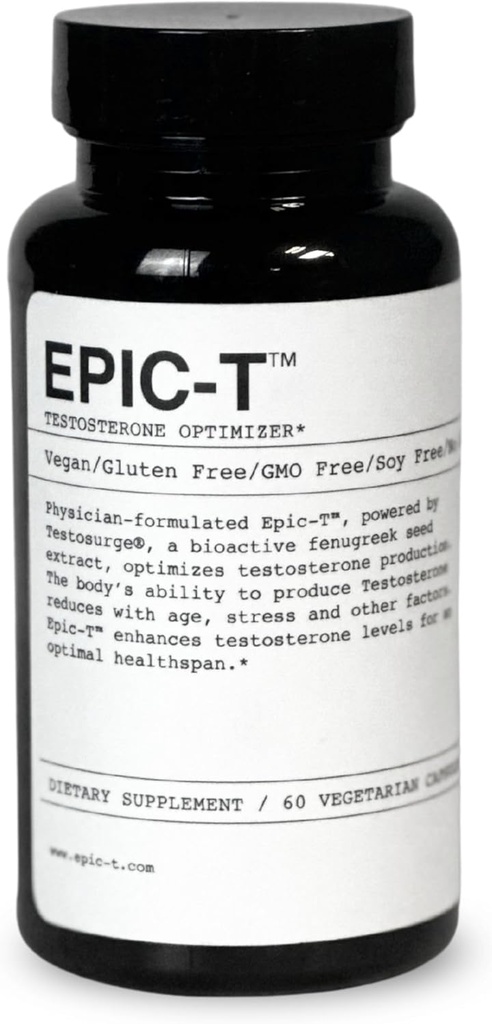 Formula di supporto EPIC-T – 60 Serve | Vegan, senza glutine, non OGM, Soy-Free Supplement con Testosurge | Miscela a base vegetale con B Complex, Zinc, Rhodiola e Boron