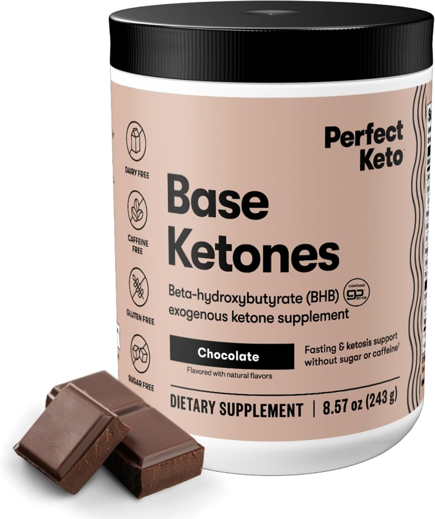 完美 Keto Exenorne Ketones Powder, BHB 用于 Ketosis 和 Fasting 支持的盐, 用于水解的电解质, 咖啡因自由能源,巧克力, 8.57 oz