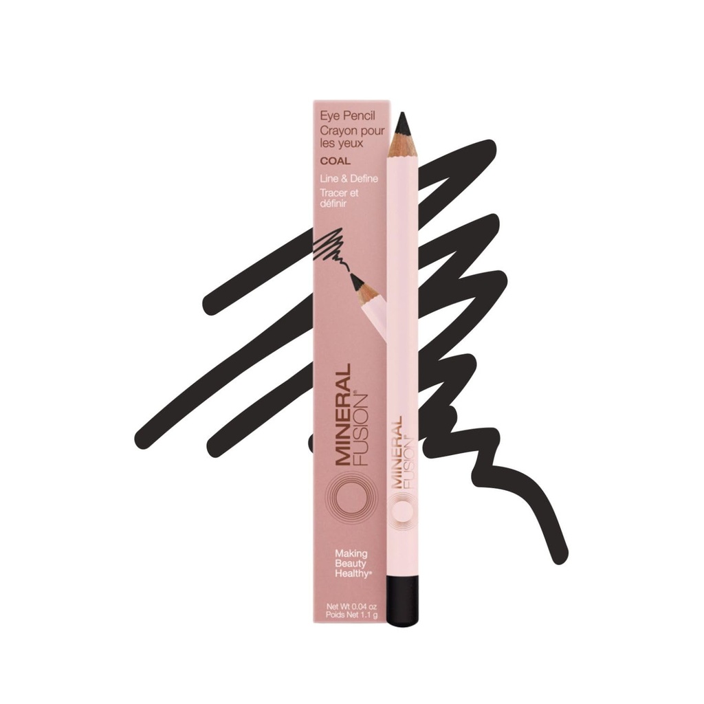 Mineral Fusion Eye Pencil, schwarzer Eyeliner mit beruhigender Kamille, Meadowfoam & Vitamin E, samtig glatt, hypoallergene Augen Make-up zu Linie & Defin, lang anhaltende Eyeliner Pencil, Kohle, 0,04 Oz