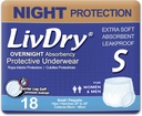 LivDry adults S Incontinence Incontinence Incontinència sota el Jurat, la comoditat d'una nit, la protecció de Leak, la menor, 18-Pck