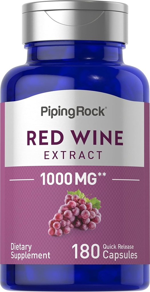Piping Rock Red Wine Extract Capsules 1000mg 180 greve ikke-GMO, Glutenfri Supplement