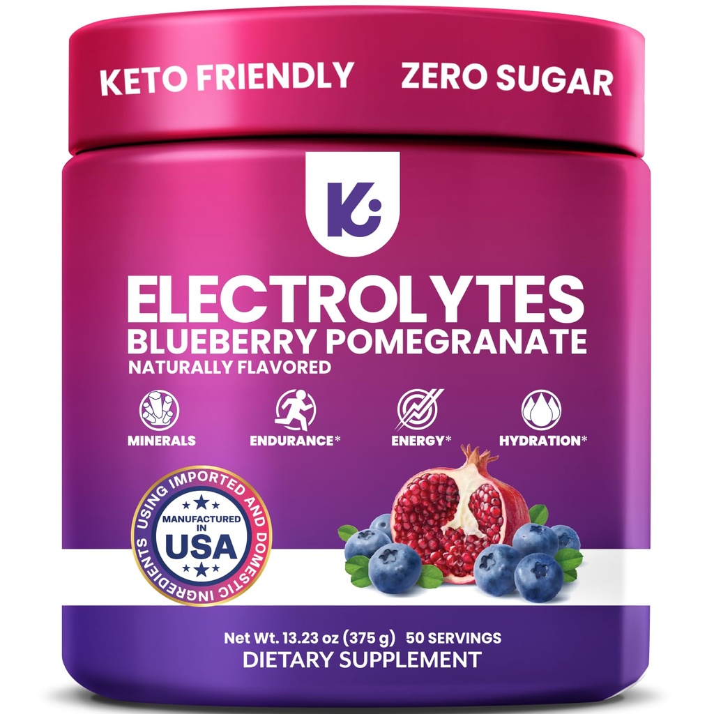 Keppi Electrolytes Powder – Blueberry Pomegranate Flavor 50 Servings – No Sugar Hydration Supplement with Potassium, Magnesium, Sodium – Keto, Vegan, Fasting-Friendly, Zero Calorie Electrolyte Drink