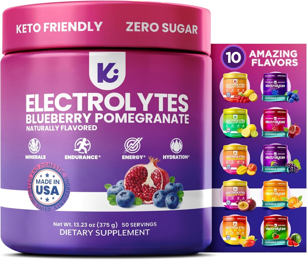 Keppi Electrolytes Powder - Áfonyás gránátalma Flavor 50 Servings - No Sugar Hydration Supplement Kálium, Magnézium, Nátrium - Keto, Vegan, Fasting- Friendly, Zero Calorie Electrlyte Drink