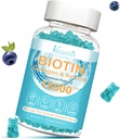 Biotín a kolagén Gummy s B12, vlasy kože a nechtov Vitamíny Gummy pre rast vlasov, žiariace kože a silné nechty - čučoriedková chuť, bez cukru, 60 Ct