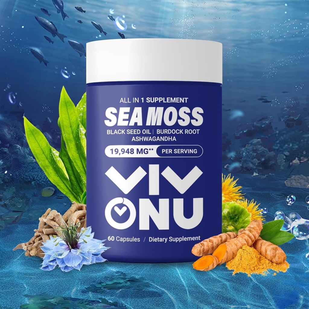 Sea Moss Black Seed Oil Ashwagandha Shilajit Ginger-Sea Moss Capsules iləBurdock Turmeric Vitaminlər C və D3 Yaşlıberry Ginger ACV Manuka Dandelion-Immune Sistemi,Skin,Energy Support