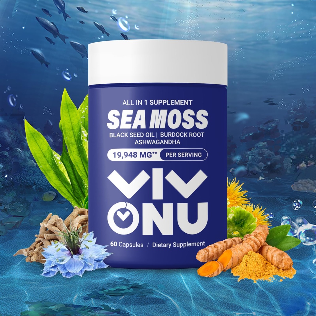 Sea Moss Black Seed Oil Ashwagandha Shilajit Ginger-Sea Moss Capsules withBurdock Turmeric Vitamins C & D3 Elderberry Ginger ACV Manuka Dandelion-Immune System,Skin,Energy Support