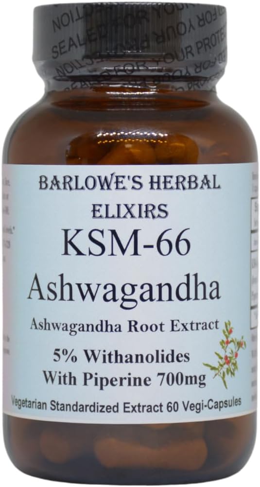 바레의 허브 엘릭어 KSM-66 Ashwagandha | Ashwagandha Root Extract | 5% Withanolides | 캡슐 당 700mg | 60 Veggie Capsules | Stearate Free | 유리병