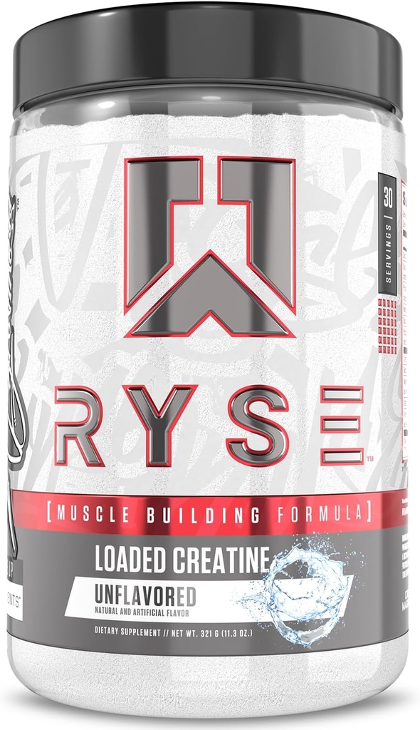 RYSE Loaded Creatine for Men & Women - Unflavored - Muscle Building Formula 3 Electrolytes, Betaine Anhydrous eta Peak ATP - Indarra, Energia eta Endurance euskarria - 30 zerbitzu