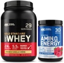 Optimum Nutrition Dynamic Duo Bundle: Amino energija, Mėlyna aviečių (30 Paslaugos) ir aukso standartas 100% Išrūgų baltymų milteliai, Prancūzijos Vanilla Creme (29 Paslaugos)