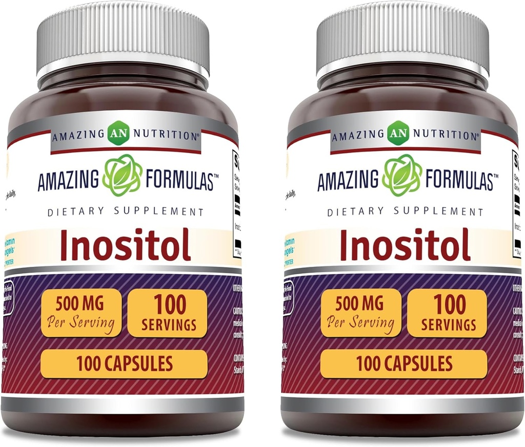 Amazing Formulas Inositol Supplement | 500 Mg Per | 100 Capsules | Non-GMO | Gluten Free | Made in USA | Pack of 2