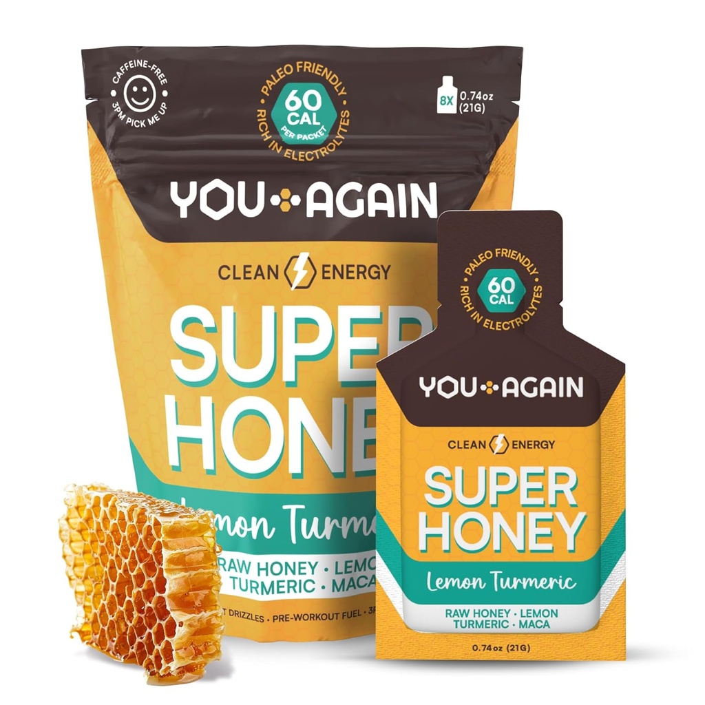 You Again Super Honey Lemon Turmeric Packaets - 124; Workout Clean Energy Gel Packs - 124; Cycling, Endurance, Running Gel vagy Energy Snack - 124; Paleo & Carnivore Snack - 124; Gluten- Free - 124; Made in USA
