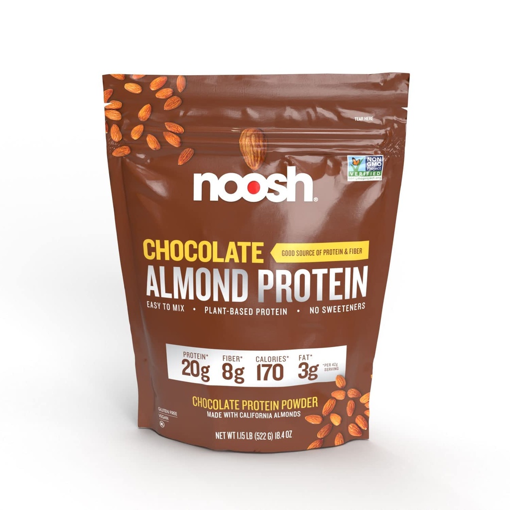 NOOSH Plant Based Almond Protein Powder Chocolate 43 Gram - Vegan Protein Powder, All Natural Ingredients, Non-GMO, Gluten Free, Kosher, Peanut Free, Soy Free, Dairy Free (Chocolate)