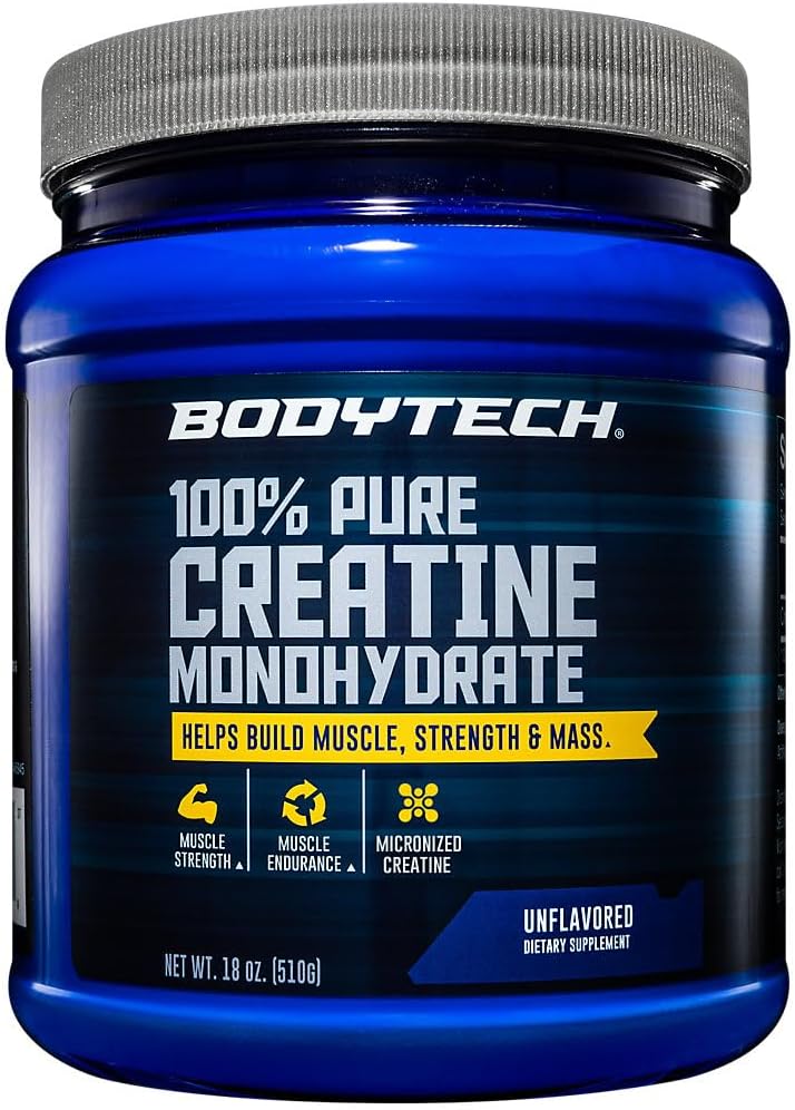 BodyTECH % 100 Pure Creatine Monohydrate Powder - Premium Micronized Creatine for Enhanced Muscle Strength and Performance - onartzen ditu giharrak, berreskurapena eta ariketa handitua (18oz/102 zerbitzu)