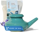 Baraka Neti Pot Tool Kit - Snoring & Saline Solution, Handcrafted Ceramic Dishwasher Safe with 2oz Mineral Sea Salt for Nose Cleaning & Sinus Rinse Perfect for Allergy Relief in Adults & Kids (Jade)