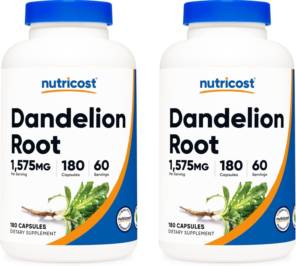 Nutricost Dandelion Root 525mg, 180 cápsulas (2 botellas) - 1575mg de servizo, non-GMO, Gluten Free