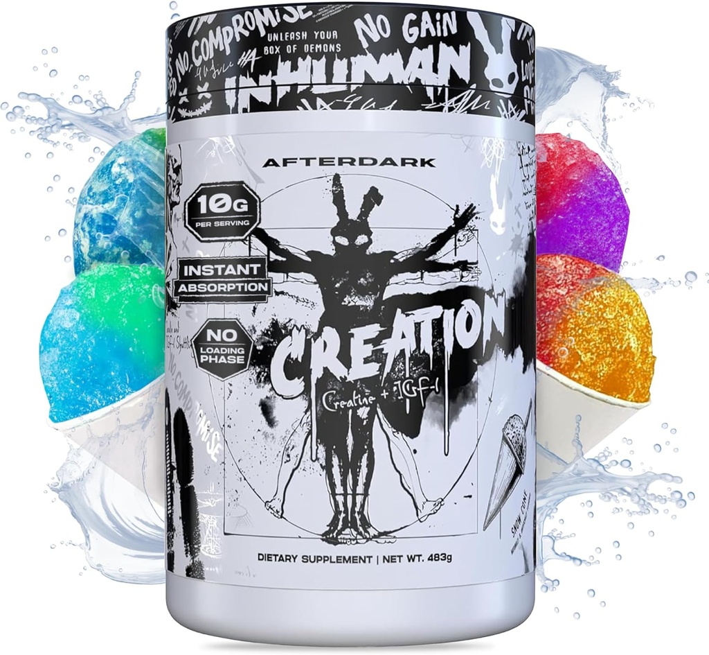AfterDark Supplements Creation Creatine Monohydrate Powder, 10000mg Creatine Matrix Blend, Promotes Power, Endurance & Muscle Growth, GMP Certified, USA Made, 21 Servings, Snow Cone
