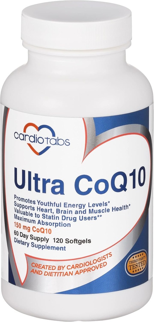 Cardio 건강을 위한 매우 CoQ10 Coenzyme 보충교재, CoQ10의 150 mg - Ubiquinone - 2 Softgels w/Safflower 기름 & Tocopherols 당, 6X 더 나은 흡수 & 근육 건강을 위한 120 Softgels