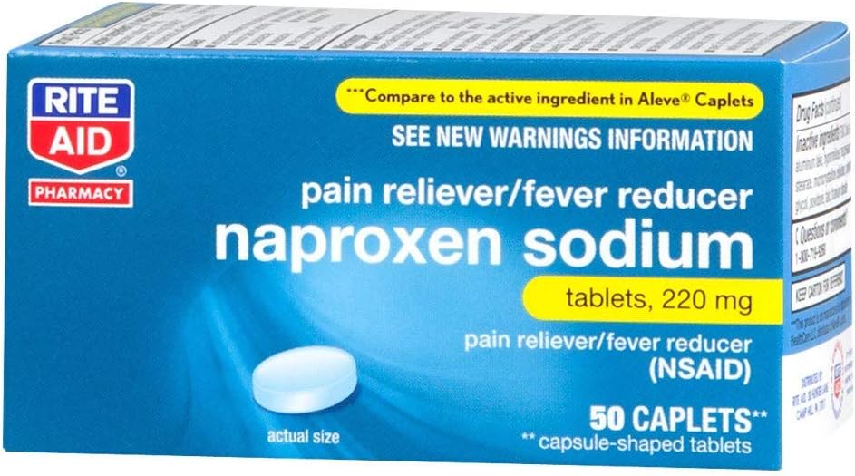 Rite Aid Naproxen Sodium Pain Relief Pills, 220 mg Caplets - 50 Count | NSAID Pain Reliever | Pain Pills | Back Pain Relief Products | Muscle and Back Pain Relief Products | Real Time Pain Relief