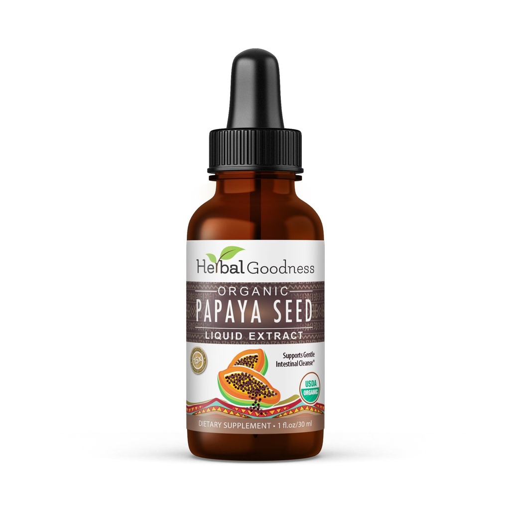 Herbal Goodness Papaya Seeds Digestive Enzymes 1oz -Organic Papaya Seed Extract for Gut & Digestive Health | Detox Cleanse Support, Non GMO, Gluten-Free, Raw, Unprocessed for High Potency