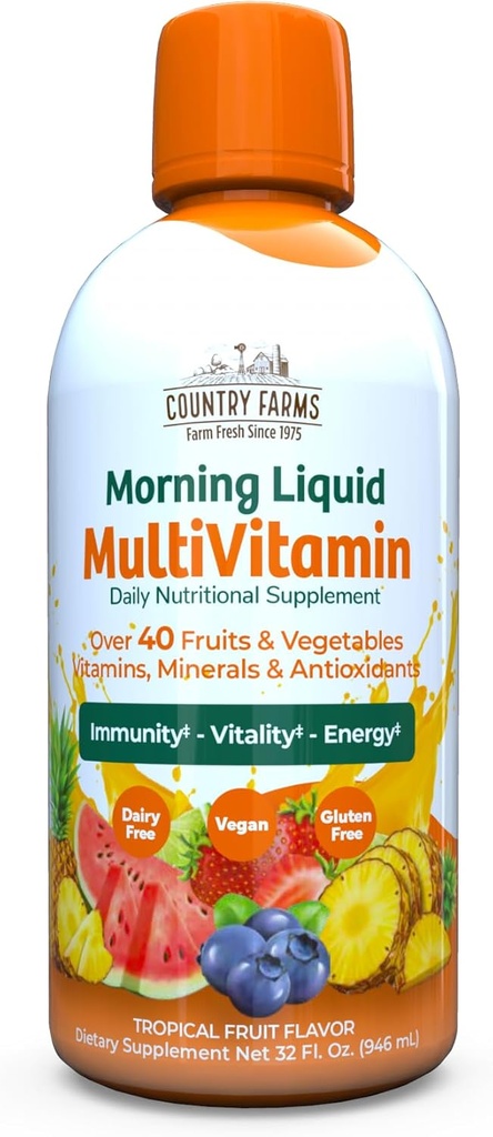 İmmune Support və Enerji, Herbal Mix, Vegan, Qadınlar və Kişilər üçün Multivitamin, Gluten Free, Tropik Fruit Flavor, 32 fl oz